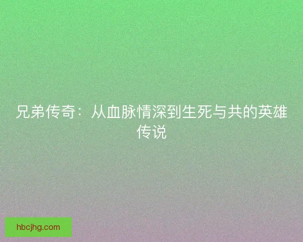 兄弟传奇：从血脉情深到生死与共的英雄传说